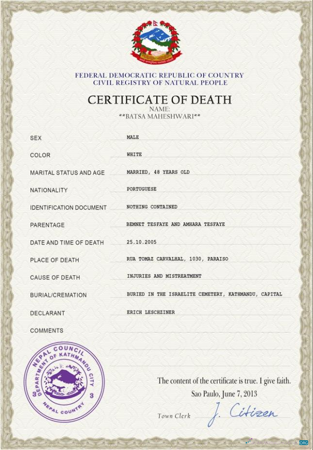 Download Nepal vital record death certificate PSD template Photoshop template